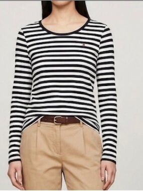 Tommy Hilfiger Black and White Striped Long Sleeve Top
